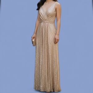 Sorella Vita Gold Sequin Gown sz M Party Holiday Wedding NYE Event Maxi Dress